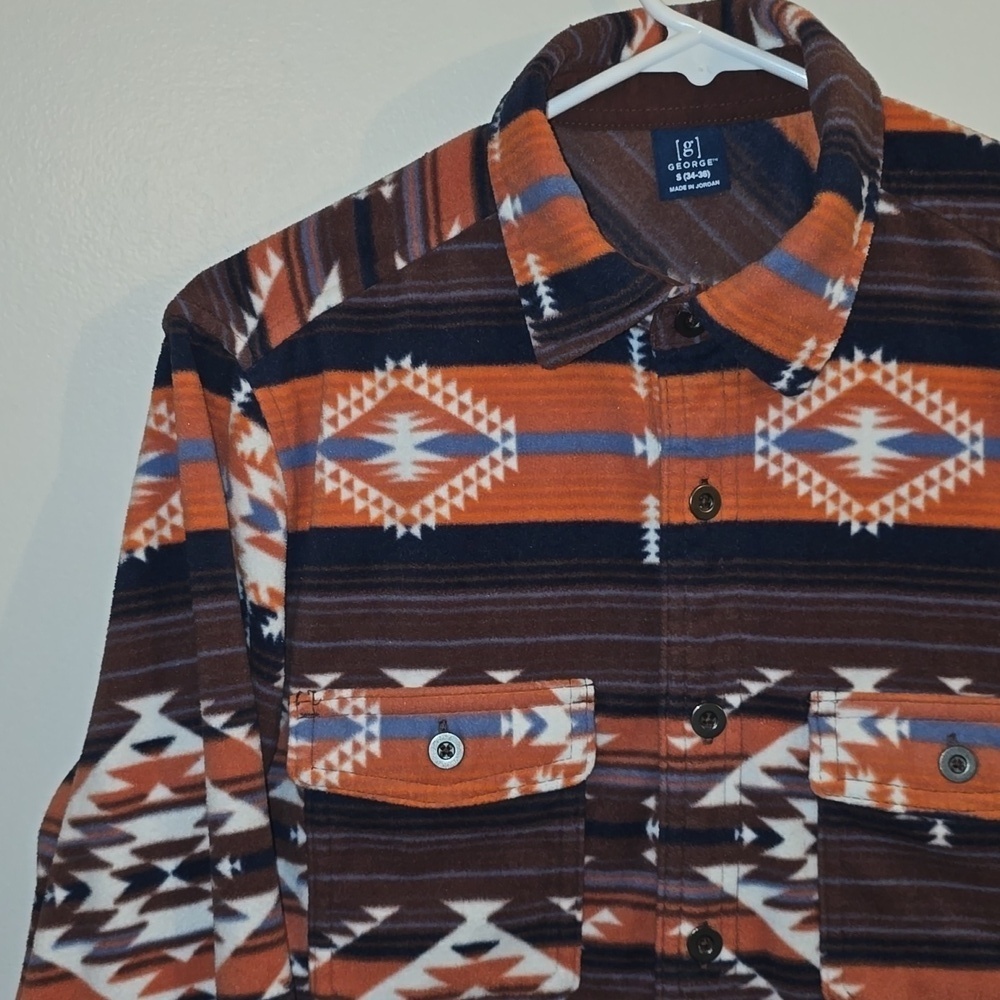 George Orange and Brown Plaid Aztec Western Shirt LOT O - Picture 3 of 6